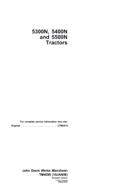 repair manual John Deere 5300N, 5400N, 5500N Tractors TM4598 Technical Manual PDF