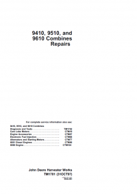repair manual John Deere 9410 9510 9610 Combines TM1701 Repairs + TM1702 Diagnostics & Tests Manuals