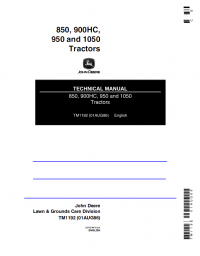 repair manual John Deere 850, 900HC, 950, 1050 Tractors TM1192 Technical Manual PDF
