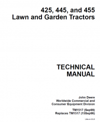 repair manual John Deere 425, 445, 455 Lawn & Garden Tractors TM1517 Technical Manual PDF