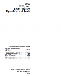 repair manual John Deere 8560, 8760, 8960 Tractors Operation and Tests TM1434 PDF