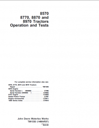 repair manual John Deere 8570, 8770, 8870, 8970 Tractors Operation and Tests TM1550 Technical Manual PDF