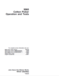 repair manual John Deere 9960 Cotton Picker Operation and Tests TM1521 Technical Manual PDF