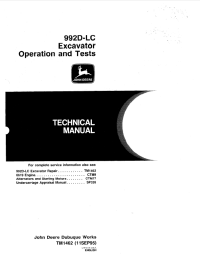 repair manual John Deere 992D-LC Excavator Operation and Tests TM1462 Technical Manual PDF