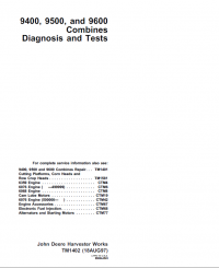 repair manual John Deere 9400, 9500, 9600 Combines Diagnosis and Tests TM1402 Technical Manual PDF