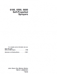 repair manual John Deere 6100, 6500, 6600 Self-Propelled Sprayers TM1511 Technical Manual PDF