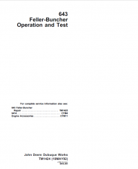 repair manual John Deere 643 Feller-Buncher Operation and Test TM1424 Technical Manual PDF