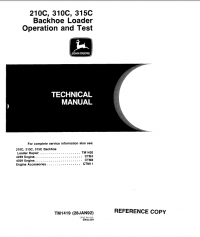 repair manual John Deere 210C, 310C, 215C Backhoe Loader Operation and Test TM1419 Technical Manual PDF
