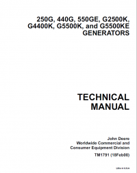 repair manual John Deere 250G, 440G, 550GE, G2500K, G4400K, G5500K, G5500KE Generators TM1791 Technical Manual PDF