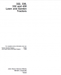 repair manual John Deere 322, 330, 332, 430 Lawn Garden Tractors TM1591 Technical Manual PDF