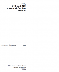 repair manual John Deere 316, 318, 420 Lawn Garden Tractors TM1590 Technical Manual PDF