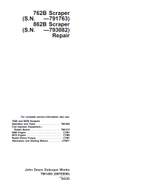 repair manual John Deere 762B, 862B Scrapers Repair TM1490 Technical Manual PDF