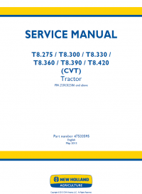repair manual New Holland T8.275 T8.300 T8.330 T8.360 T8.390 T8.420 CVT Tractors Service Manual PDF