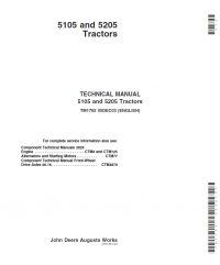 repair manual John Deere 5105 & 5205 Tractors TM1792 Technical Manual PDF
