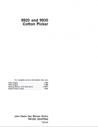 repair manual John Deere 9920 and 9930 Cotton Picker TM1283 Technical Manual PDF