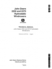repair manual John Deere 2250 2270 Hydrostatic Windrowers TM1078 Technical Manual PDF