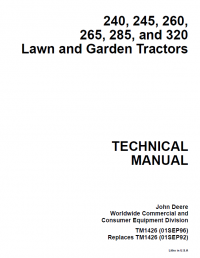 repair manual John Deere 240 245 260 265 285 320 Lawn & Garden Tractors TM1426 Technical Manual PDF