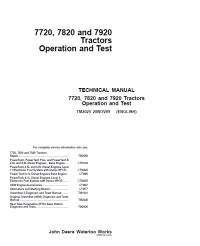 repair manual John Deere 7720, 7820, 7920 Tractors Operation and Test TM2025 Technical Manual PDF