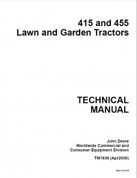 repair manual John Deere 415, 455 Lawn Garden Tractors TM1836 Technical Manual PDF
