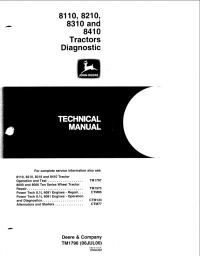 repair manual John Deere 8110, 8210, 8310, 8410 Tractors Diagnostic TM1796 Technical Manual PDF