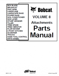 Bobcat Volume 8 Attachments Parts Manual PDF