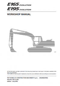 repair manual Fiat Kobelco E165, E195 Evolution Crawler Excavator Workshop Manual PDF