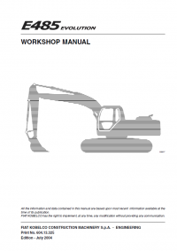 repair manual Fiat Kobelco E485 Evolution Crawler Excavator Workshop Manual PDF