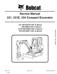 repair manual Bobcat 331, 331E, 334 Compact Excavators Service Manual PDF