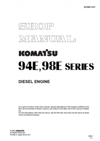 repair manual Komatsu Diesel Engine 94E, 98E series Shop Manual