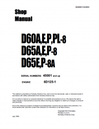repair manual Komatsu Bulldozers D60A,E,P,PL-8, D65A,E,P-8, D65E-8B, D65P-8A Shop Manual PDF