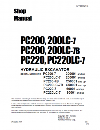 repair manual Komatsu PC200/LC-7/LC-7B, PC220/LC-7 Hydraulic Excavator Shop Manuals PDF