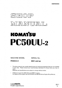 repair manual Komatsu Hydraulic Excavator PC50UU-2 (serial 8001and up) Shop Manual