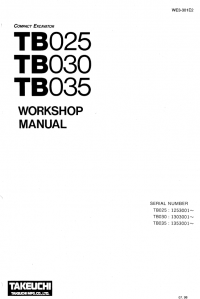 repair manual Takeuchi TB025 TB030 TB035 Compact Excavator Workshop Manual PDF