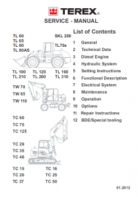 repair manual Terex TL, TW, TC, SKL Loaders and Excavators Service Manual PDF