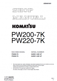 repair manual Komatsu Hydraulic Excavator PW200-7K, PW220-7K PDF Manuals