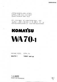 repair manual Komatsu WA70-1 Wheel Loader Shop Manual PDF