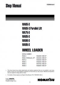 repair manual Komatsu WA65-3 WA75-3 WA85-3 WA90-3 WA95-3 Wheel Loader Shop Manual PDF