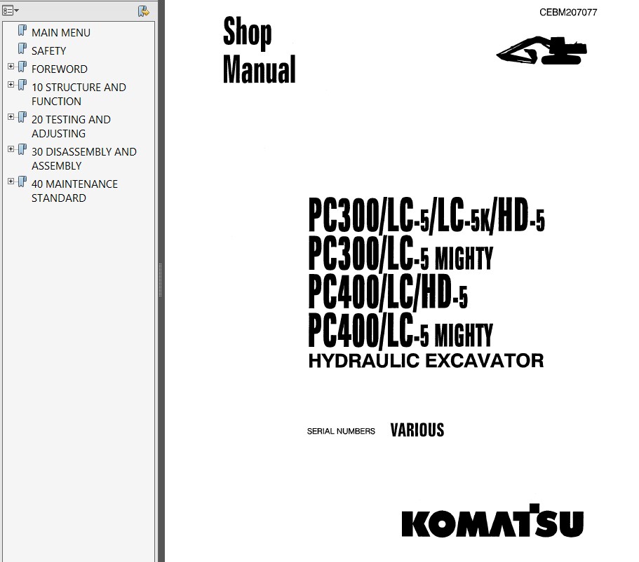 Komatsu PC300/400-5 Hydraulic Excavator Shop Manual PDF john deere 400 wiring diagram 