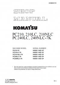 repair manual Komatsu PC210-7K PC210LC-7K PC210NLC-7K PC240LC-7K PC240NLC-7K Hydraulic Excavators Shop Manual PDF