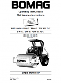 repair manual Bomag BW156D-3/DH-3/PDH-3, BW177D-3/DH-3/PDH-3/AD-3 Single Drum Rollers Operating Maintenance PDF