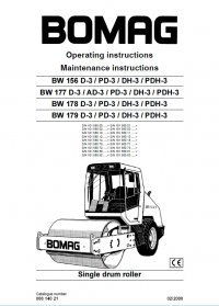repair manual Bomag BW156/177/178/179 D-3/PD-3/DH-3/PDH-3 Single Drum Rollers Operating Maintenance Instructions