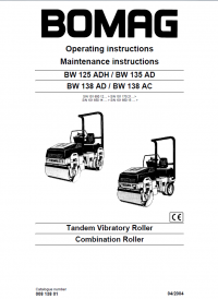 repair manual Bomag BW 125 ADH / BW 135 AD & BW 138 AD / BW 138 AC Roller Operating & Maintenance Instructions PDF