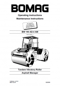 repair manual BOMAG Tandem Vibratory Roller, Asphalt Manager BW 190 AD-4 AM