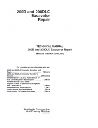 repair manual John Deere Excavator 200D and 200DLC TM10079 Technical Manual PDF