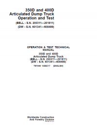 repair manual John Deere Articulated Dump Truck 350D and 400D Operation and Test Manual