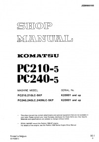 repair manual Komatsu Crawler Excavator PC210-5, PC240-5 Shop Manual PDF