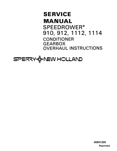 New Holland SPEEDROWER 910, 912, 1112, 1114 Service