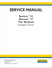 repair manual New Holland Boomer 33, 37 Tier 4B final Compact Tractor Service Manual PDF PN: 47941899