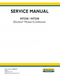 repair manual New Holland H7230, H7330 Discbine  Mower-Conditioner Service Manual PDF PN: 48068916