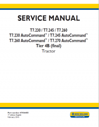 repair manual New Holland T7.230, T7.245, T7.260 T7.230/ T7.24 AutoCommand™ Tier 4B (final) Tractor Service Manual
